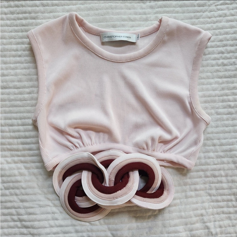 Christopher Esber Chain-linked Rib Knit Crop Top In Blush - Picture 1 of 9